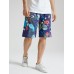 Mens Tropical Plants Print Holiday Loose Drawstring Shorts