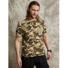 Men Gingham   Camo Print Single Pocket Hem Cuff Skin Friendly Short Sleeve T  Shirt