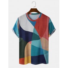 Men Geometric Colorblock Abstract Print Crew Neck Soft Breathable T  Shirts