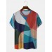 Men Geometric Colorblock Abstract Print Crew Neck Soft Breathable T  Shirts