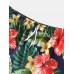 Mens Floral Leaf Print Holiday Mid Length Drawstring Shorts