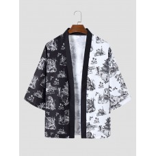 Mens Two Tone Tiger Print Hit Trim Front Open Kimonos