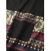 Mens Ethnic Geometric Print Stitching Chest Pocket Short Sleeve T  Shirts