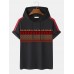 Mens Ethnic Geometric Print Side Stripe Short Sleeve Hooded T  Shirts