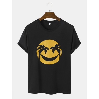 Men Cotton Smile Face Print Graceful Leisure All Matched T  Shirts