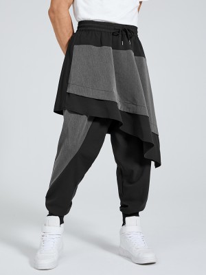 Mens Punk Drawstring Patchwork Color Block Harem Pants