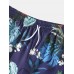 Mens Tropical Plants Print Holiday Loose Drawstring Shorts