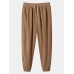 Men Pure Pleats Elastic Waist Ankle Length Casual Pockets Pants