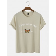 Men Letter Graphic Butterfly Hem Cuff All Matched Skin Friendly T  Shirts