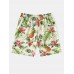 Mens All Over Pineapple Floral Print Holiday Drawstring Short