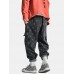 Mens All Over Currency Symbol Print Drawstring Denim Cargo Pants