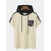 Mens Line Drawing Print Side Stripe Short Sleeve Hooded T  Shirts