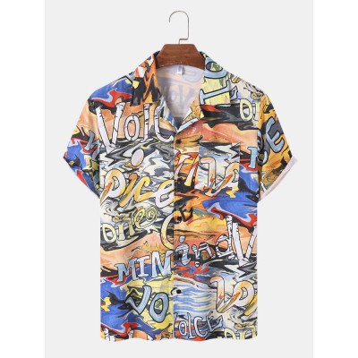 Men Letter Graffiti Single Pocket Leisure All Matched Skin Friendly Shirts