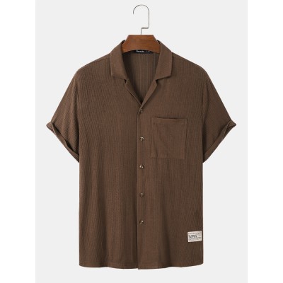 Mens Textured Applique Solid Color Daily Short Sleeve Shirts