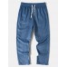 Men Velvet Solid Drawstring Waist Ankle Length Casual Pants