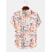 Mens Utensil Print Retro Curved Hem Soft Comfy Shirts