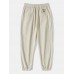 Men Solid Corduroy Drawstring Elastic Waist Ankle Length Pants