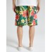 Mens Floral Leaf Print Holiday Mid Length Drawstring Shorts