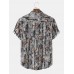 Mens Vintage Geometric Print Button Up Short Sleeve Shirts