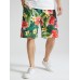 Mens Floral Leaf Print Holiday Mid Length Drawstring Shorts