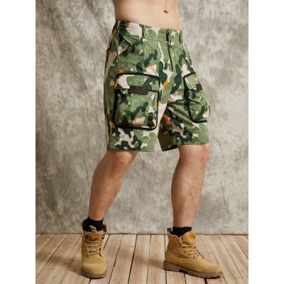 Men Colorblock Paisley Graphic Wide Legged Loose Fit Street Cargo Shorts