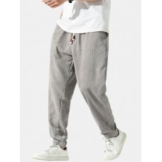 Mens Corduroy Solid Color Casual Pants With Pocket