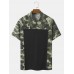 Men Camo Print Patchwork Front Zip Skin Friendly Short Sleeve Casual T  Shirt