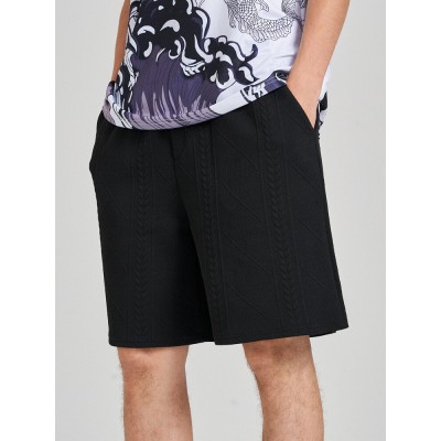 Mens Pattern Textured Loose Mid Length Drawstring Shorts