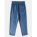 Men Velvet Solid Drawstring Waist Ankle Length Casual Pants