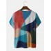 Men Geometric Colorblock Abstract Print Crew Neck Soft Breathable T  Shirts