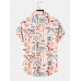 Mens Utensil Print Retro Curved Hem Soft Comfy Shirts