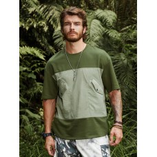 Men Flat Pocket Stitching Colorblock Camping Soft Breathable T  Shirts