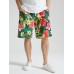 Mens Floral Leaf Print Holiday Mid Length Drawstring Shorts