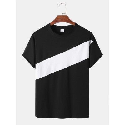 Men Contrast Colorblock Skin Friendly Short Sleeve Brief Style Casual T  Shirt