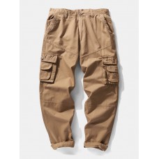 Mens Utility 100  Cotton Solid Color Casual Zipper Fly Cargo Pants