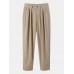 Men Solid Pleats Suit Pants Button Side Pockets Casual Trousers