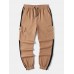 Men Side Striped Cargo Side Pocket Drawstring Elastic Waist Casual Jogger Pants