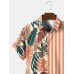 Mens Tropical Leaf   Striped Print Holiday Short Sleeve Shirts