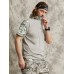 Men Camo Patchwork Icon Pattern Half Zip Soft Breathable Short Sleeve T  Shirt