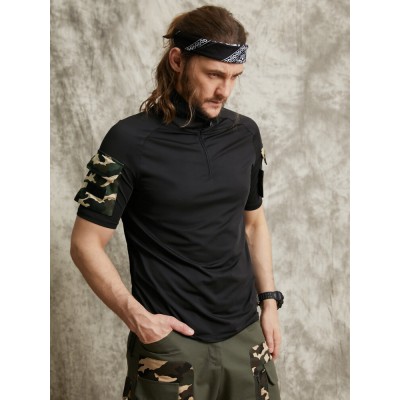 Men Camo Double Pocket Velcros Details Casual Skin Friendly Short Sleeve T  Shirt