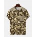 Men Gingham   Camo Print Single Pocket Hem Cuff Skin Friendly Short Sleeve T  Shirt